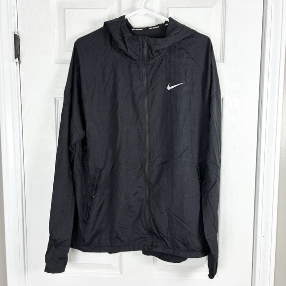 Nike Other - Nike Running Lightweight Packable Hooded Full Zip Black Jacket Mens Large